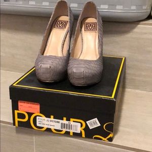 Gray Snakeskin Chunky Heel 6